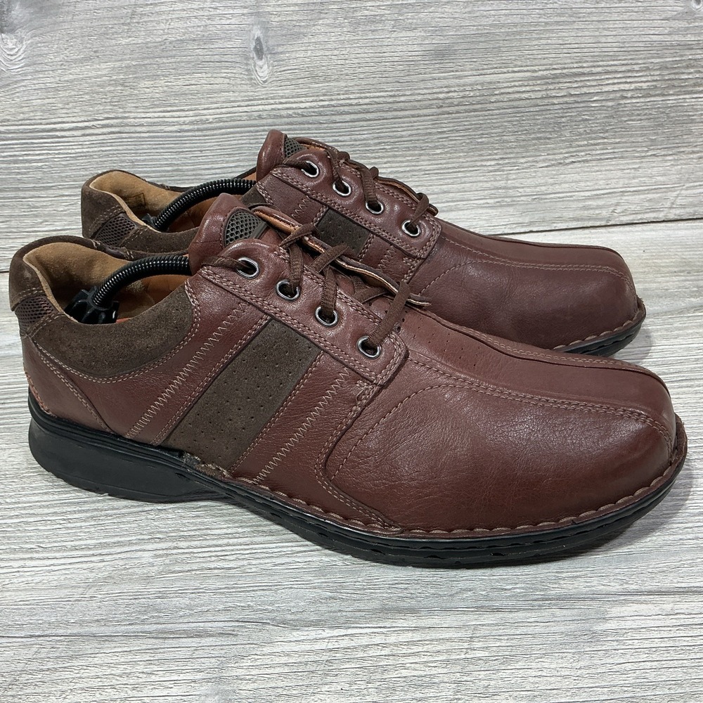 Clarks Unstructured Shoes Mens Size 11.5 M Casual Brown Leather Lace Up Shoes
